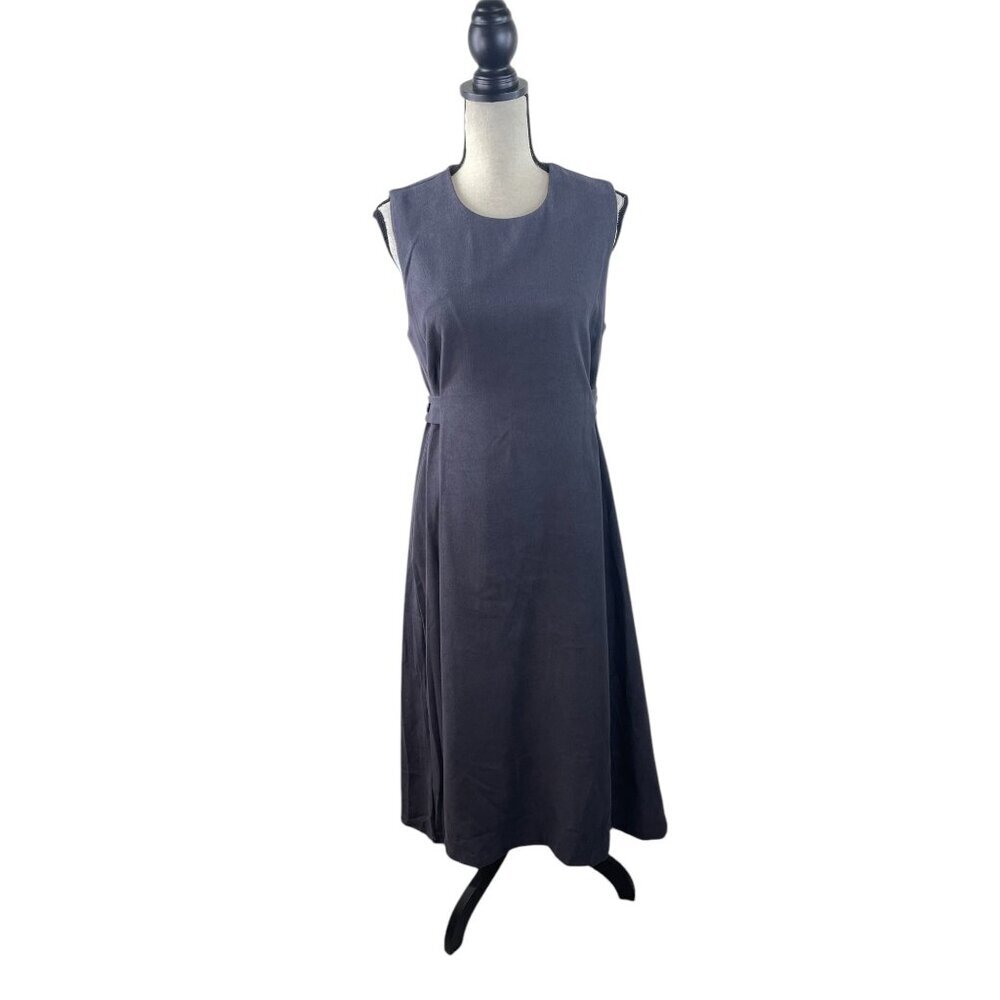 Sleeveless A Line Midi Dress Lined Adjustable Waist Micro Corduroy Neutral Cotta